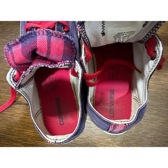 Converse All Star Fold Down Plaid Sneaker Shoe Women 5 Juniors Retro Academia - Picture 5 of 8